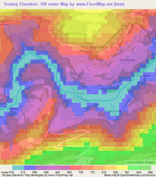 Soubey,Switzerland Elevation Map