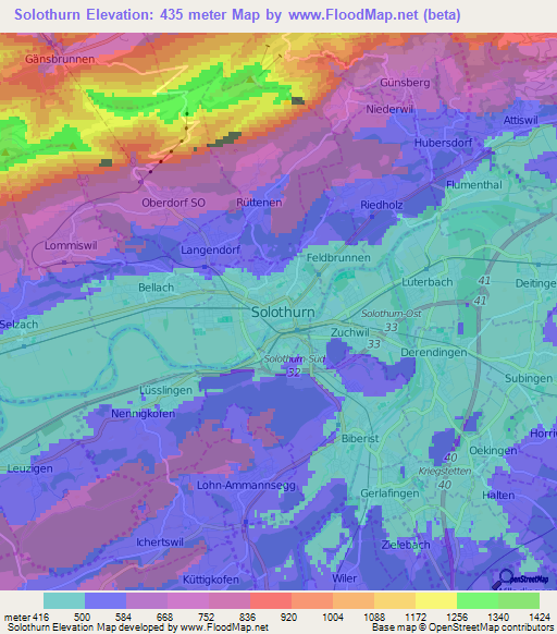 Solothurn,Switzerland Elevation Map