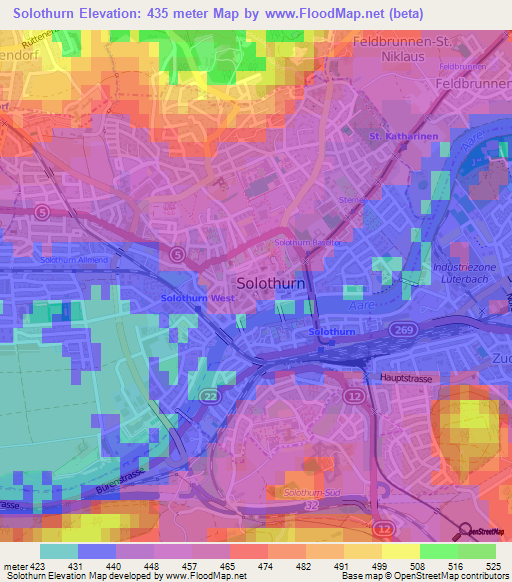 Solothurn,Switzerland Elevation Map