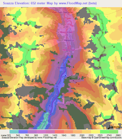 Soazza,Switzerland Elevation Map