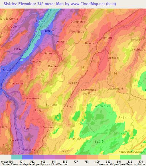 Siviriez,Switzerland Elevation Map