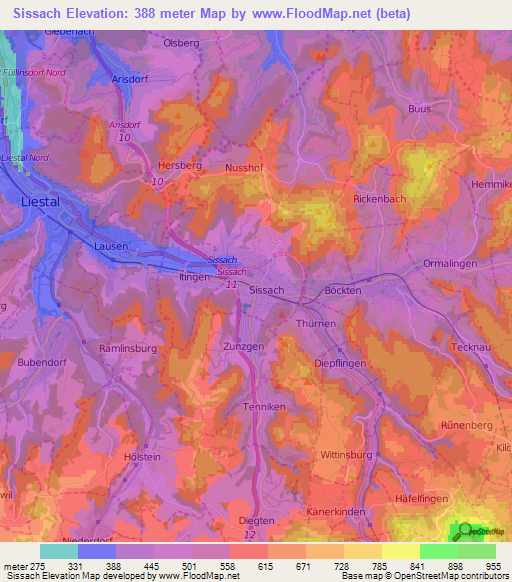 Sissach,Switzerland Elevation Map