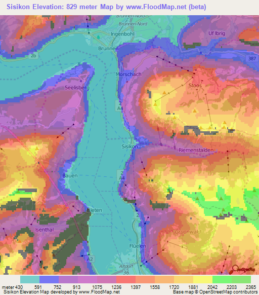 Sisikon,Switzerland Elevation Map