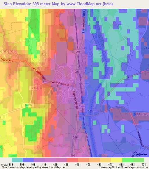 Sins,Switzerland Elevation Map