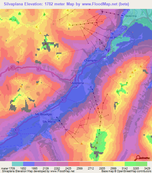 Silvaplana,Switzerland Elevation Map