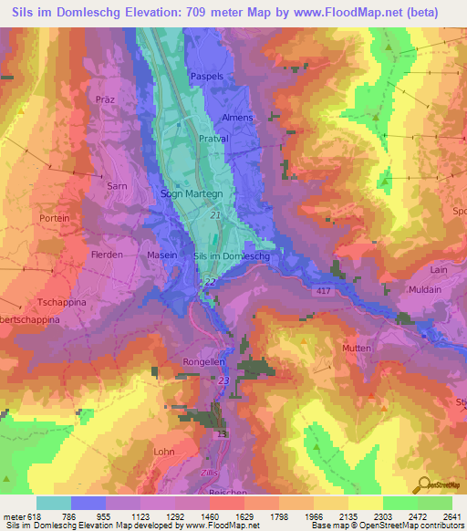 Sils im Domleschg,Switzerland Elevation Map