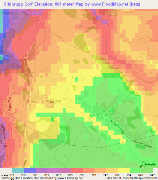 Sihlbrugg Dorf,Switzerland Elevation Map