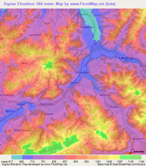 Signau,Switzerland Elevation Map