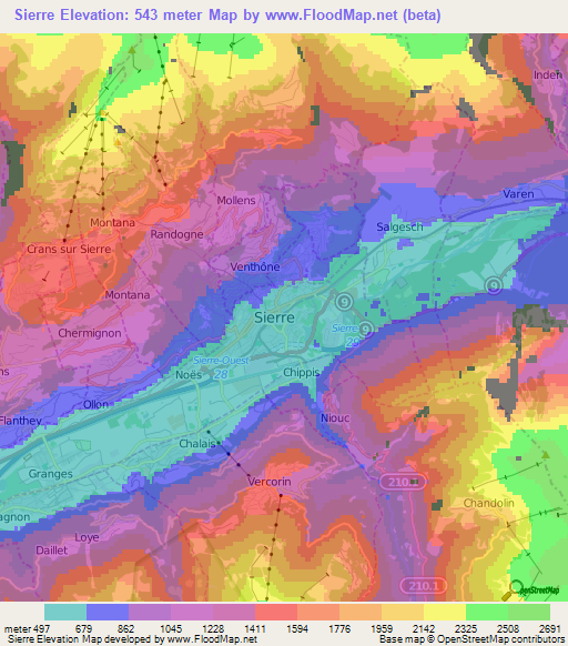 Sierre,Switzerland Elevation Map