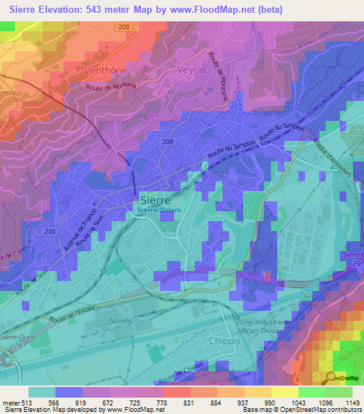 Sierre,Switzerland Elevation Map