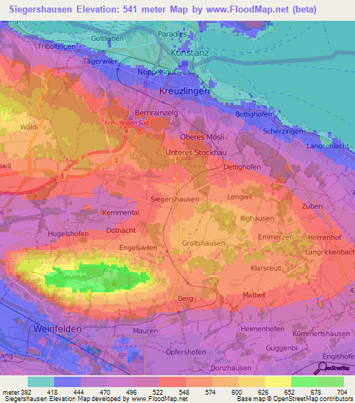 Siegershausen,Switzerland Elevation Map