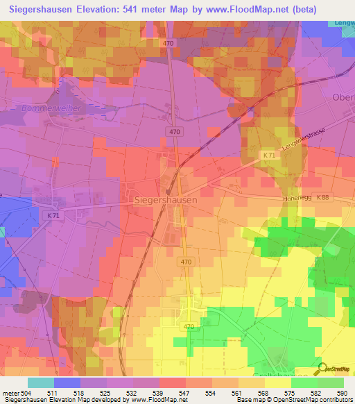 Siegershausen,Switzerland Elevation Map