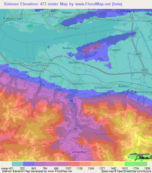 Siebnen,Switzerland Elevation Map