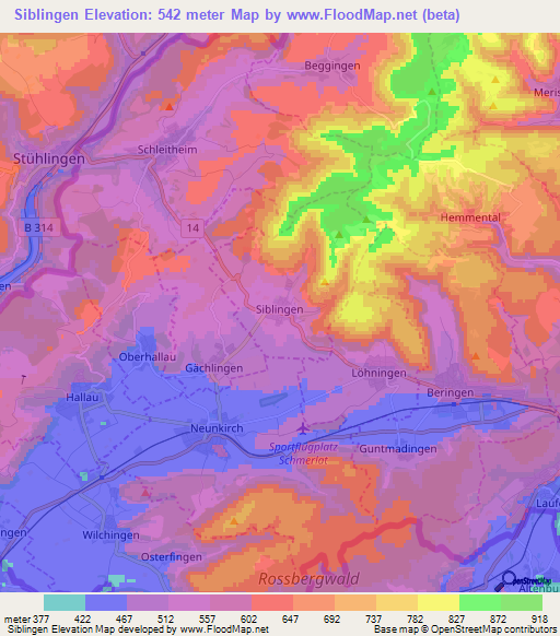 Siblingen,Switzerland Elevation Map