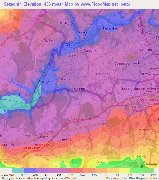 Sezegnin,Switzerland Elevation Map