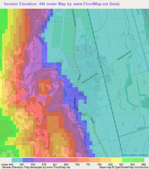 Sevelen,Switzerland Elevation Map