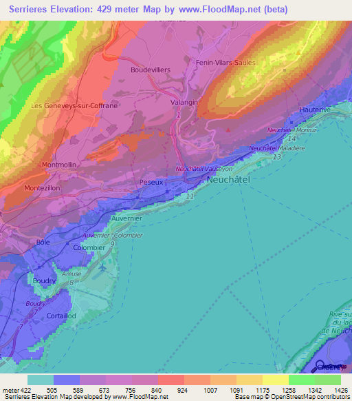 Serrieres,Switzerland Elevation Map