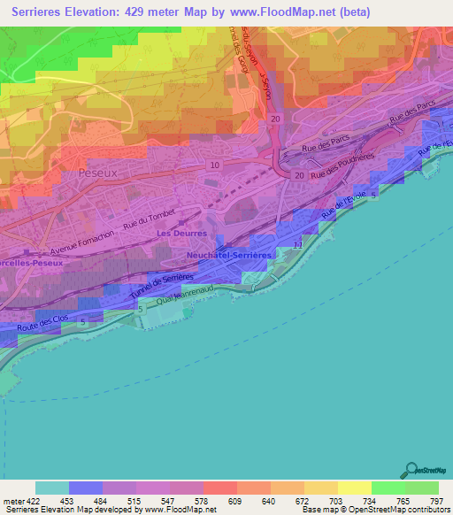 Serrieres,Switzerland Elevation Map