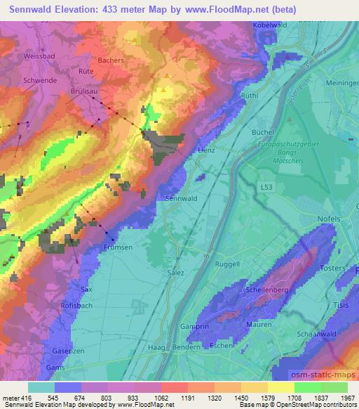 Sennwald,Switzerland Elevation Map