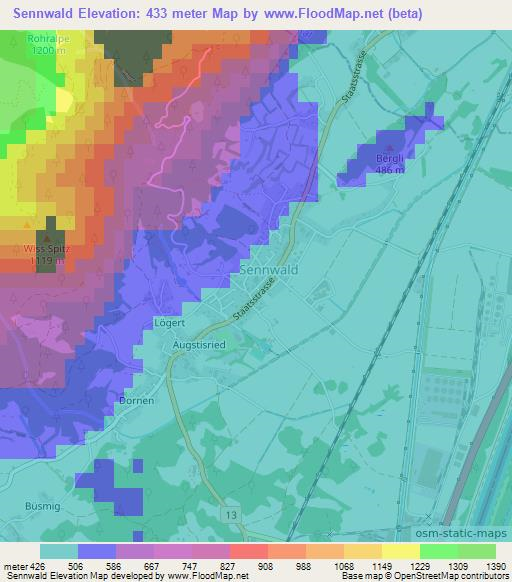 Sennwald,Switzerland Elevation Map