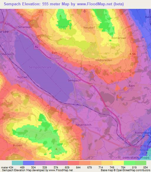 Sempach,Switzerland Elevation Map