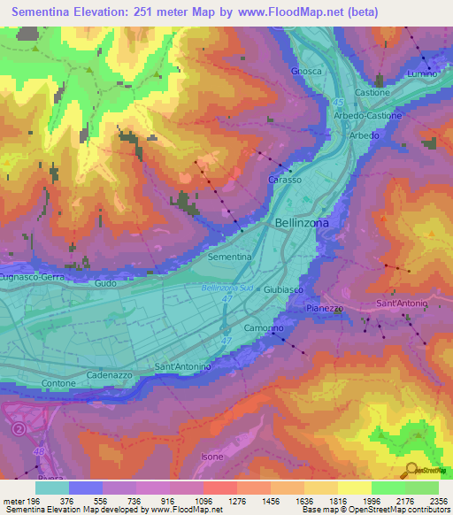 Sementina,Switzerland Elevation Map