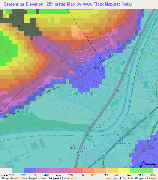 Sementina,Switzerland Elevation Map