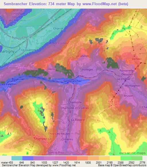 Sembrancher,Switzerland Elevation Map