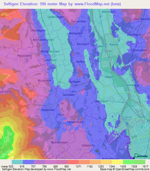 Seftigen,Switzerland Elevation Map