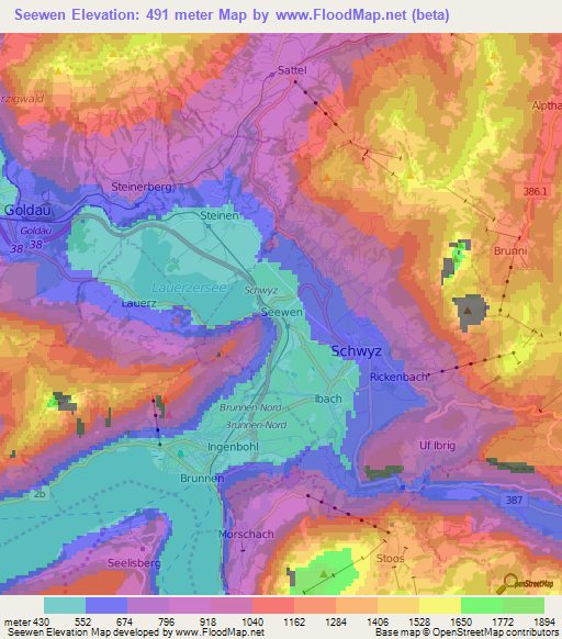 Seewen,Switzerland Elevation Map