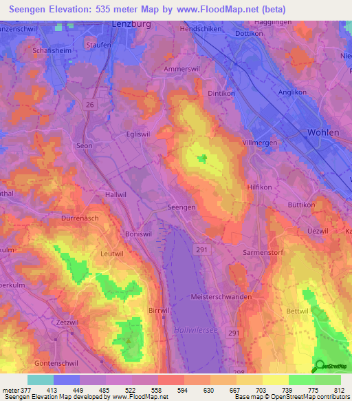 Seengen,Switzerland Elevation Map