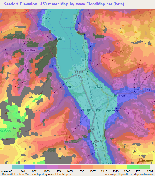 Seedorf,Switzerland Elevation Map