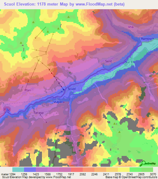 Scuol,Switzerland Elevation Map