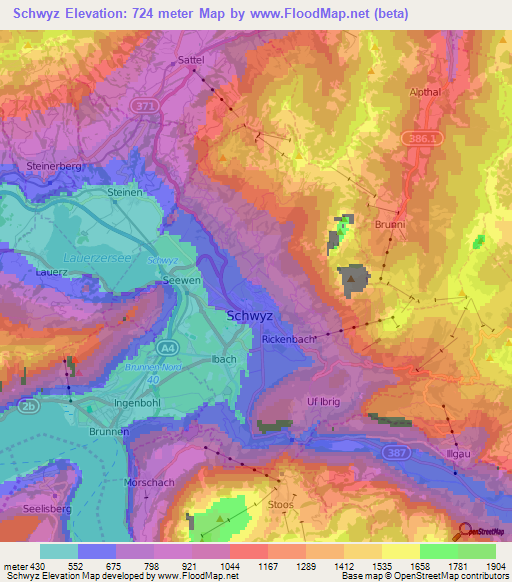 Schwyz,Switzerland Elevation Map