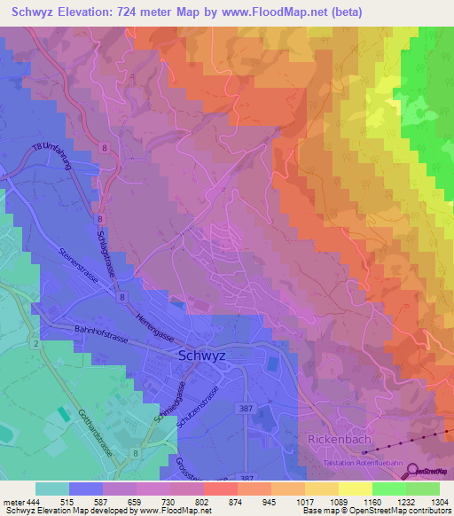 Schwyz,Switzerland Elevation Map