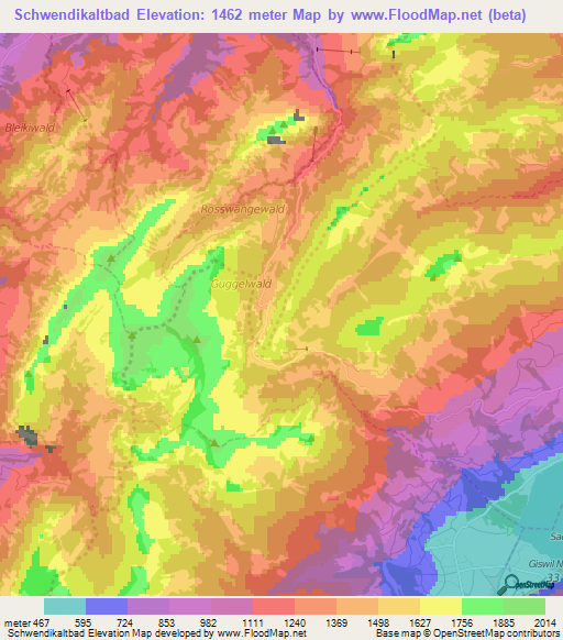 Schwendikaltbad,Switzerland Elevation Map