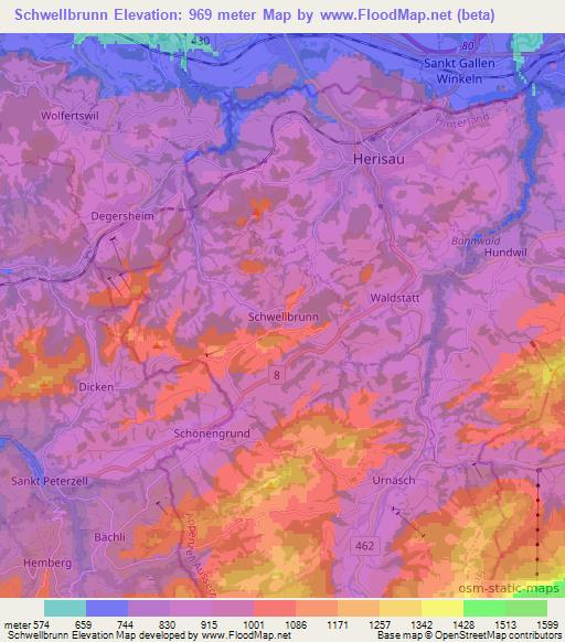 Schwellbrunn,Switzerland Elevation Map