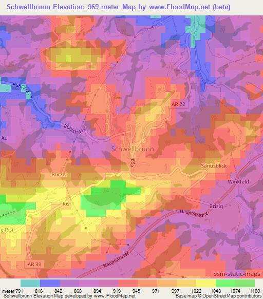 Schwellbrunn,Switzerland Elevation Map