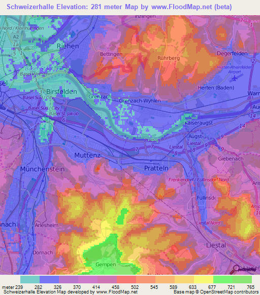 Schweizerhalle,Switzerland Elevation Map