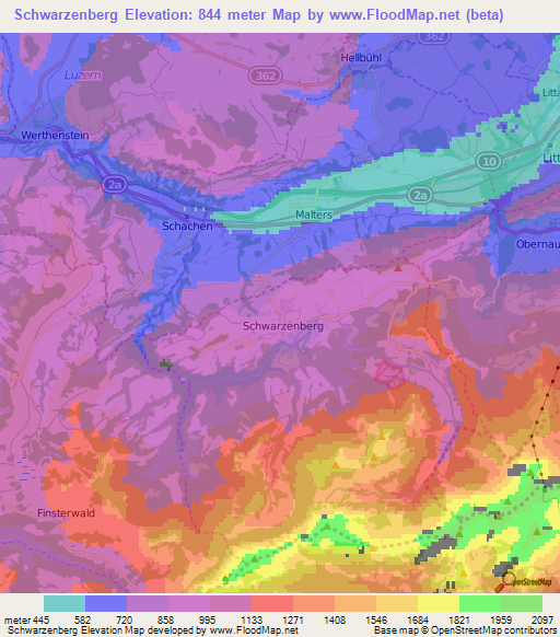 Schwarzenberg,Switzerland Elevation Map