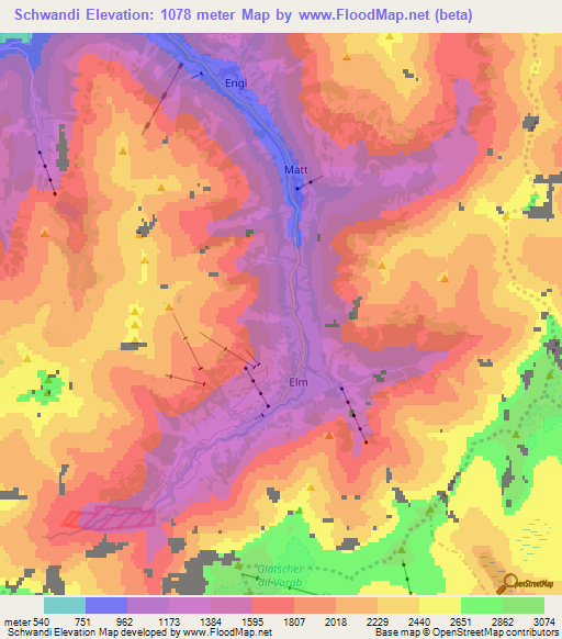 Schwandi,Switzerland Elevation Map