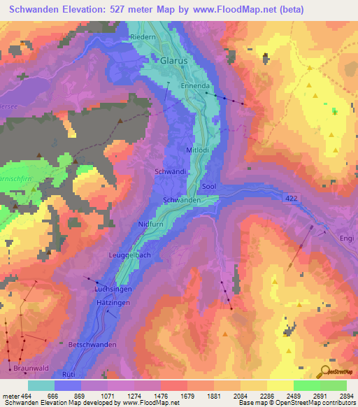 Schwanden,Switzerland Elevation Map