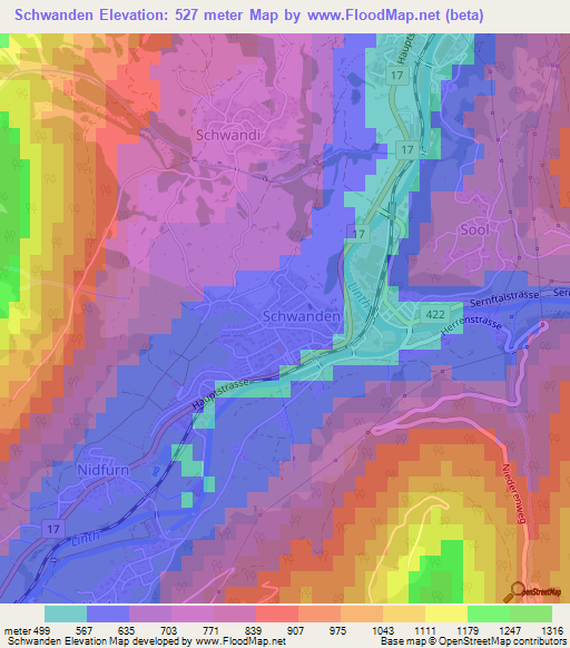 Schwanden,Switzerland Elevation Map