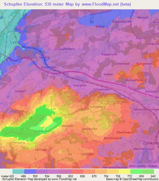 Schupfen,Switzerland Elevation Map