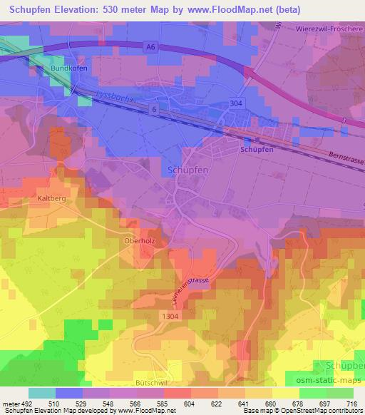 Schupfen,Switzerland Elevation Map