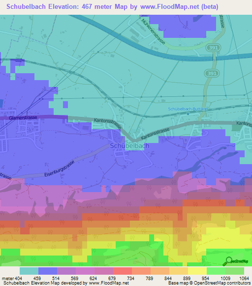 Schubelbach,Switzerland Elevation Map