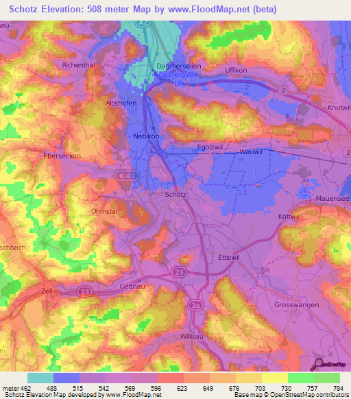 Schotz,Switzerland Elevation Map