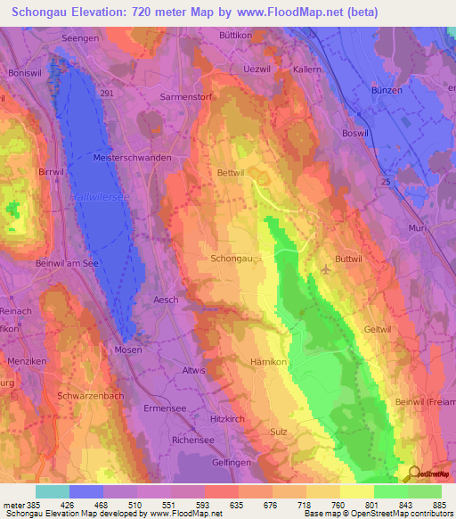 Schongau,Switzerland Elevation Map