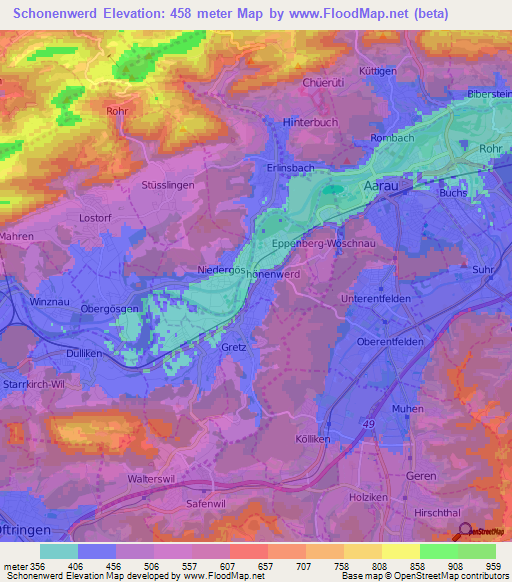 Schonenwerd,Switzerland Elevation Map