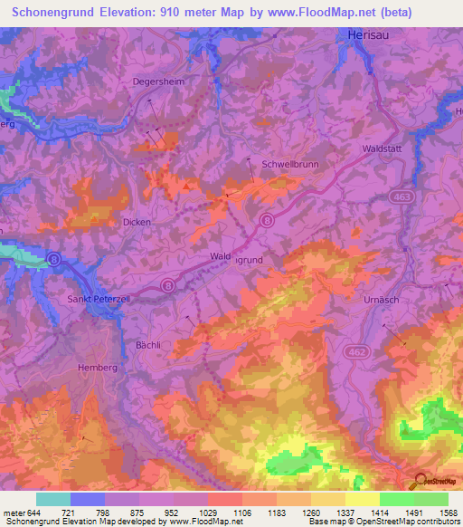 Schonengrund,Switzerland Elevation Map